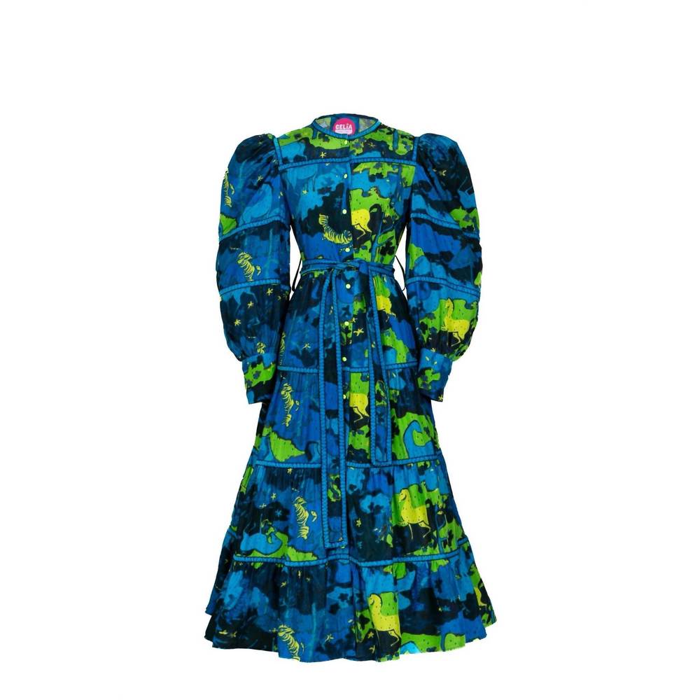 NEW CELIA B hasu dress in multi blue